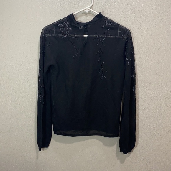 Zara‎ knit beaded illusion sweater mock neck black - Picture 4 of 8